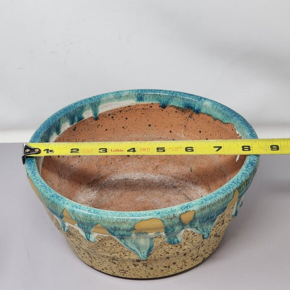 Handmade Clay‎ Pottery Drip Glaze Bowl Turquoise & Speckled Tan Pottery - Picture 10 of 11